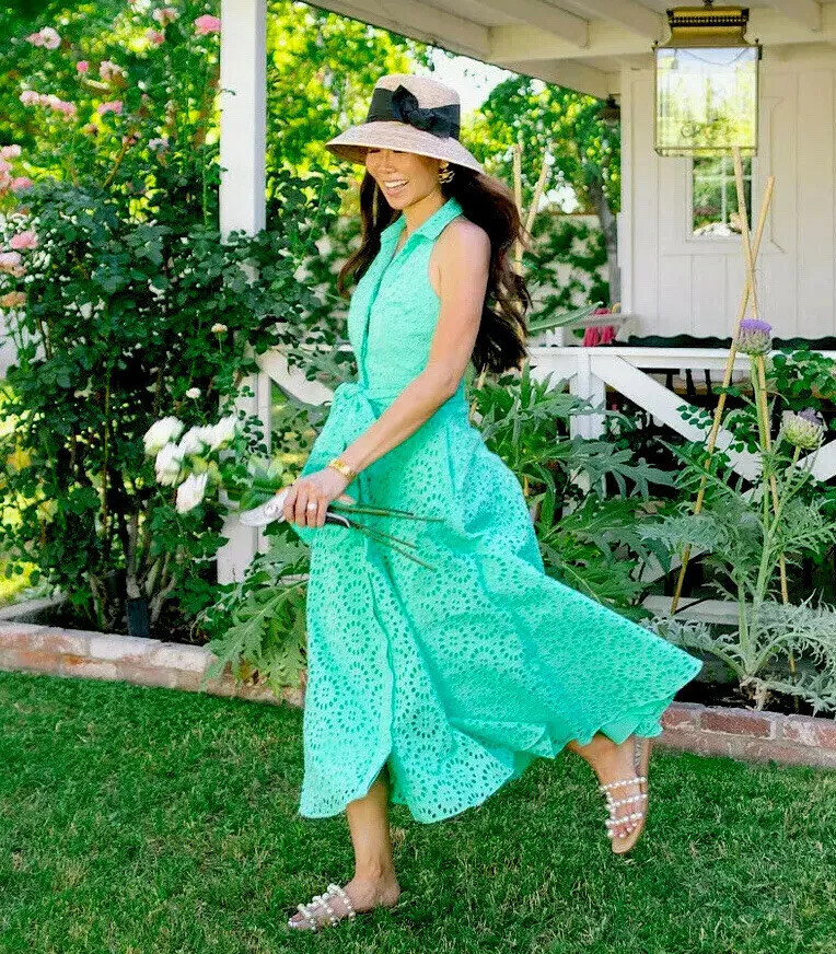 lilly pulitzer green eyelet dress Women's Chrisella Midi Shirtdress (Gustavia Beach Paradise Eyelet) (Size 8) vintage designer