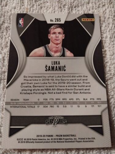 2019 LUKA SAMANIC PANINI PRIZM NBA ROOKIE KARTE RC #265 SAN ANTONIO SPURS - Bild 2 von 2
