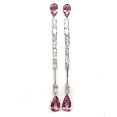 Gemstone 9 x 17 mm. Pink Mystic Topaz & Topaz Earrings 925 Sterling Silver