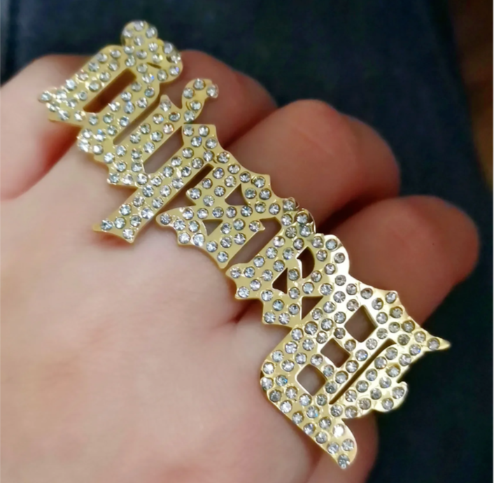 Customized Name Three Finger Ring Nameplate Stainless Steel Jewelry Men Women