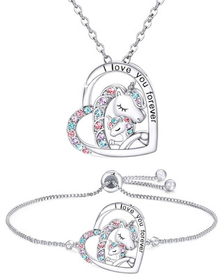 Girls' Necklaces,2 pcs Einhorn Halbmond Halskette für Mädchen, Magical Einhorn S