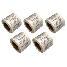 (5) Pack of California Proposition Prop 65 Warning Labels 1500 Glossy Stickers