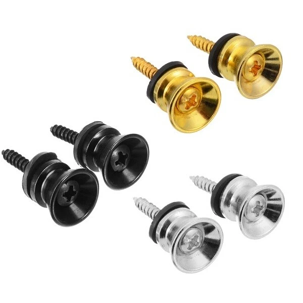 guitar strap buttons pins silver black gold pair set x 2 pieces fablogix® UK