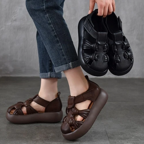 Thick Sole Ankle Boots Genuine Leather Mary Janes High Women Platform Sandals - Bild 5 von 11