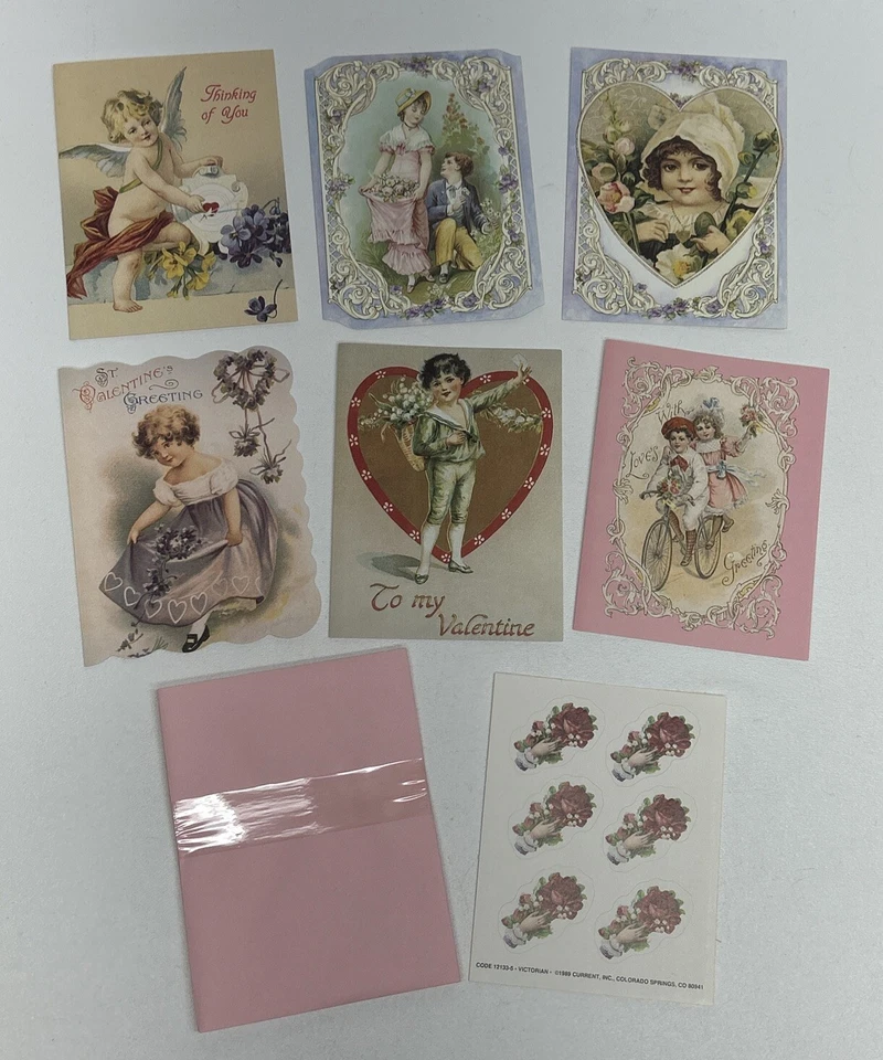 Lote de 5 tarjetas de San Valentín en blanco de diseño victoriano con caja, 1989 Current Inc. Foto 3 de 4
