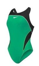 NIKE Team Color Block Power Back Green Black Bathing 1pc Swim Suit Girls 5 8 10