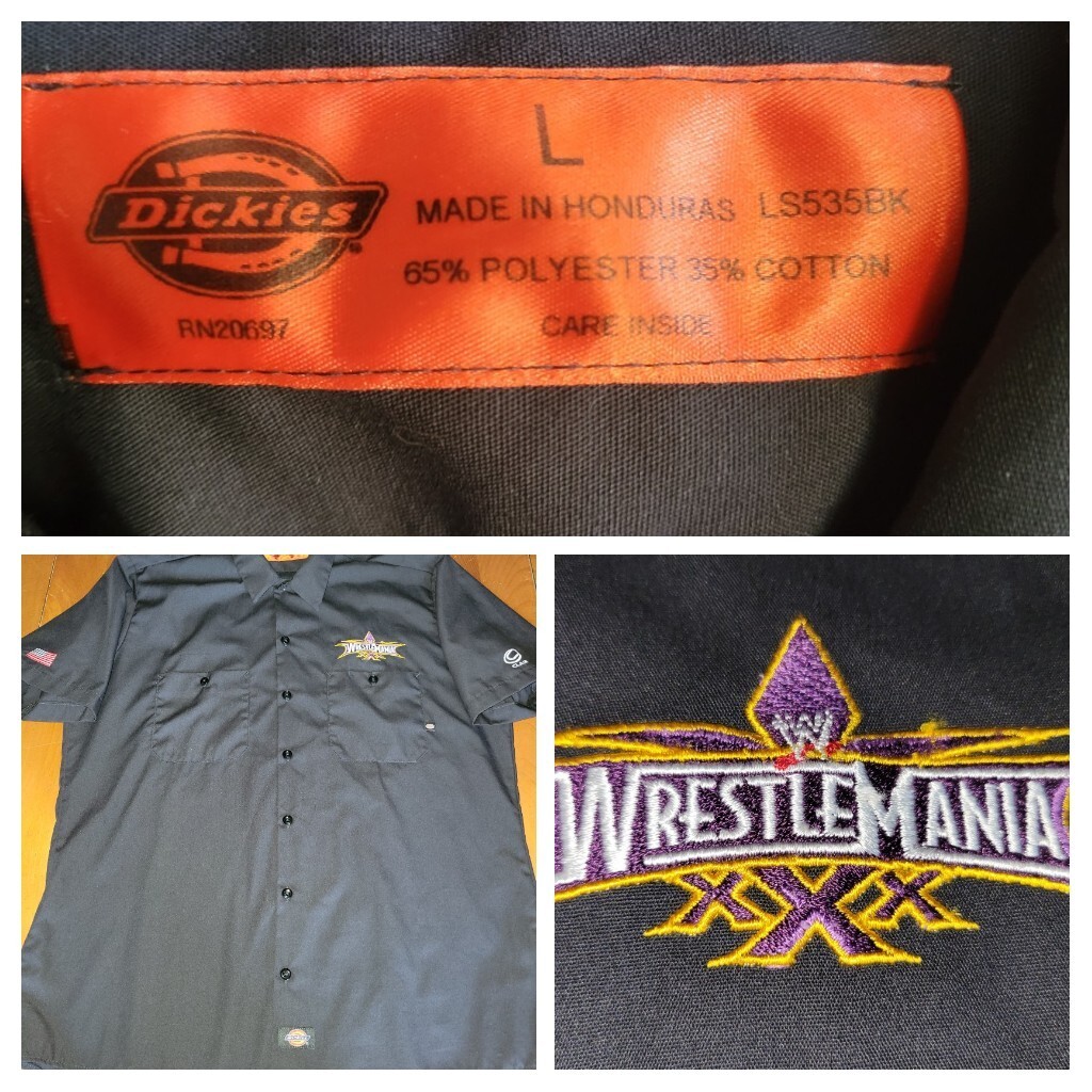 WWE Wrestlemania 30 black crew worn Dickies shirt (Clair Bros