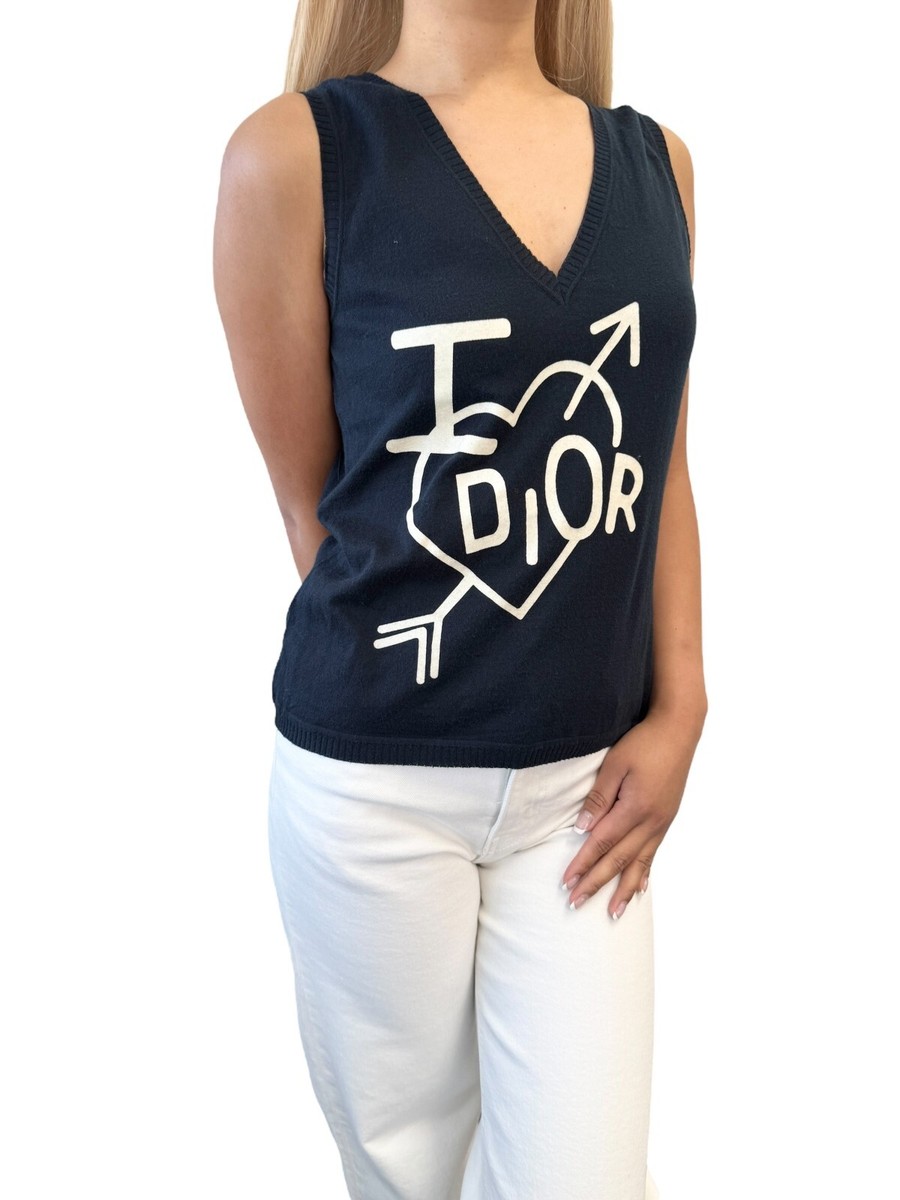 Christian Dior Vintage 2005 Big Logo Knit Tank Top #38 V-neck Dark
