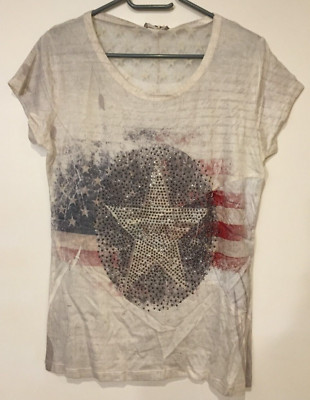 NEU LINDSAY MODA ITALY DAMENSHIRT USA STRASS STERNE T-SHIRT ONESIZE 36 38 BLUSE