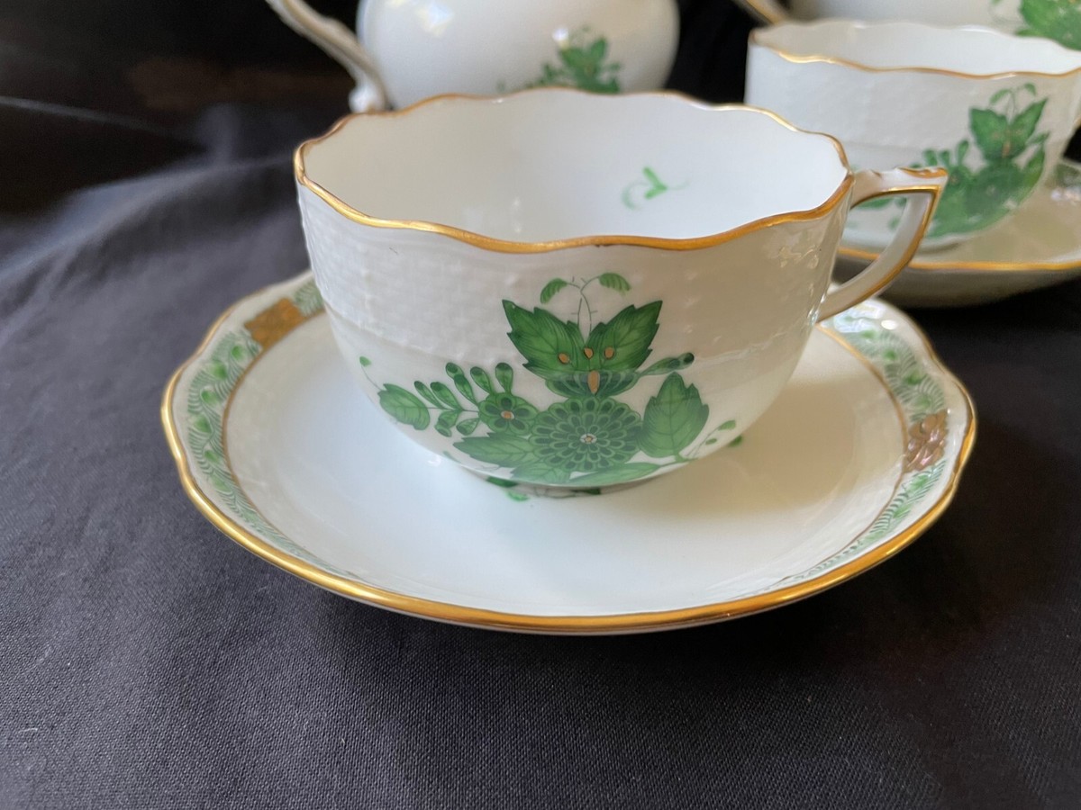 15 pc. HEREND PORCELAIN CHINESE BOUQUET COFFEE SERVICE, GREEN w