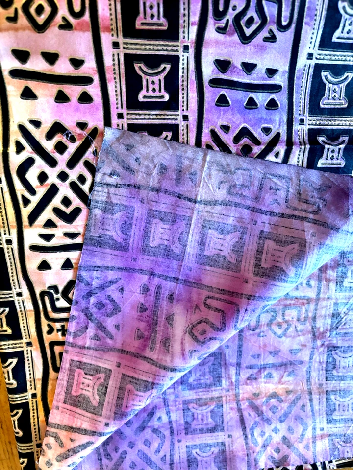 Batik Egyptian Design Cotton Fabric. Purples, Golds, Black Colors. 55"L x 44" W. - Image 2 of 4