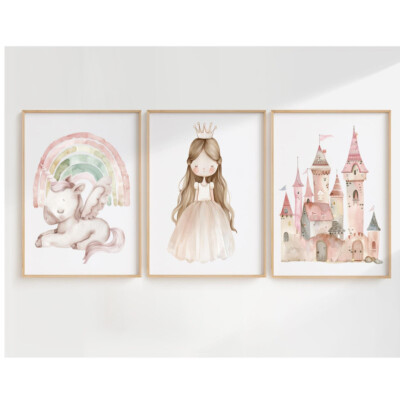 Drucke Kinderzimmer Wandbilder Poster 3er Set Prinzessin Baby Kinderzimmer Drucke