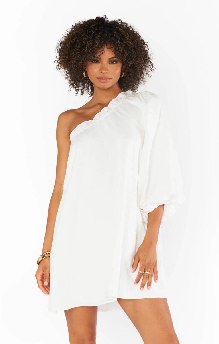 Show Me Your Mumu White High Volume Mini Dress (off one shoulder) NWT sz L  (dmgd | eBay