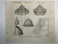 Gravure XIXe Cloches et Claye de Jardin - Jardin Ancien - Cloche en Verre