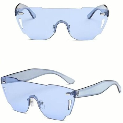 Blue Shield Visor Sunglasses for Women Futuristic Oversize Shield Visor Sunglasses Flat Top  main image 3