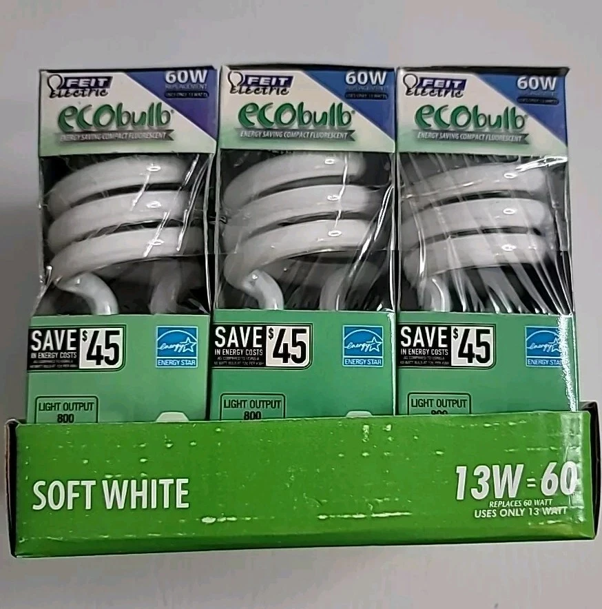 (6) Feit Electric Ecobulb Plus 60W White Twist CFL 120V Replacement Light Bulb - Image 2 of 4