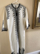 VINTAGE-White dress from Guatemala 52” Long and 18.5” Wide with Black Stitching