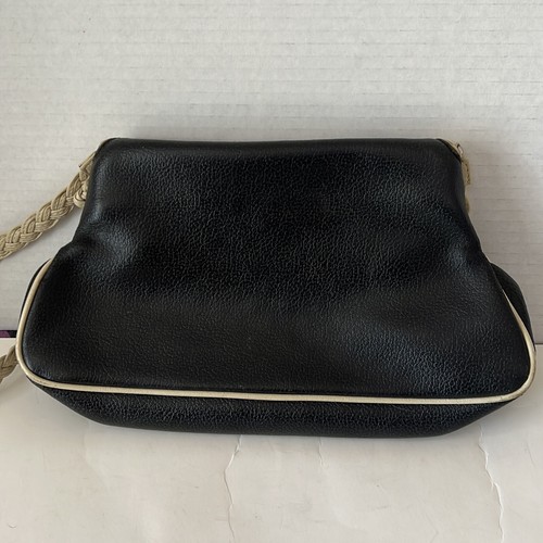 RARE CHRISTINE DEGENNARO WOMEN Black Beige Vintage LEATHER SHOULDER BAG. ITALY - Picture 6 of 7