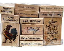 Wooden Rubber Stamp Assortment Craft Scrapbook Card Making All Occasions Set 12