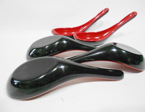 ❤️ ¡NUEVO PAO 5 piezas! JUEGO DE CUCHARAS DE SOPA CHINA DE COCINA ASIÁTICA DE 5,25" Rojo Negro Melamina - Imagen 7 de 7