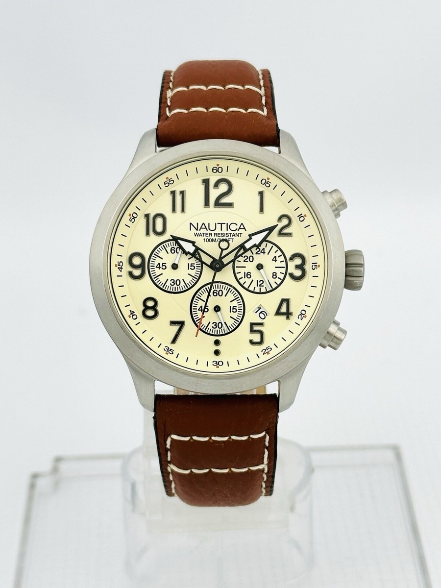 Nautica NAI14517G Multifunction Chronograph Brown Leather Nautica NAI14517G Multifunction Chronograph Brown Leather