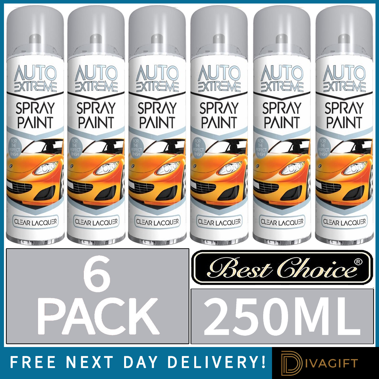 6 X 250ML LACA TRANSPARENTE PINTURA EN AEROSOL AEROSOL AUTO COCHE FURGONETA BICICLETA RESTAURAR METAL NUEVO