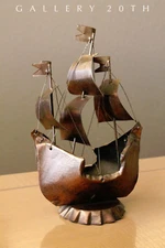 HOLLYWOOD REGENCY! MID CENTURY COPPER SHIP SCULPTURE 60S GALLEON VTG BOAT PIRATE
