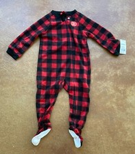 New Family PJ's Baby Toddler Themed Print Fleece Footed Pajama, Red Check, 6-9M