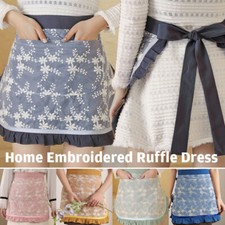 Women's Waist Apron Lace Cotton Kitchen Half Apron with Two Pockets Costume NEW