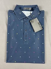 G/Fore G4 Golf Shirt Polo Stars Print Medium Blue Polyester Spandex MSRP 120