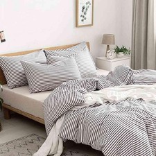 Nanko Striped King Size Duvet Cover Set, White and Grey Stripe Print Pattern ...