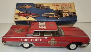 Taiyo Ford Galaxie Fire Chief Tin Friction Car 11” Made in Japan w/box Vintage