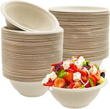 100 Pack Compostable 8 oz Paper Bowls,Heavy-Duty Quality Natural Disposable Baga