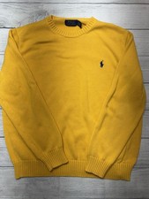 Polo Ralph Lauren Sweater Mens XL Yellow Cotton Crewneck Knit Pullover Logo