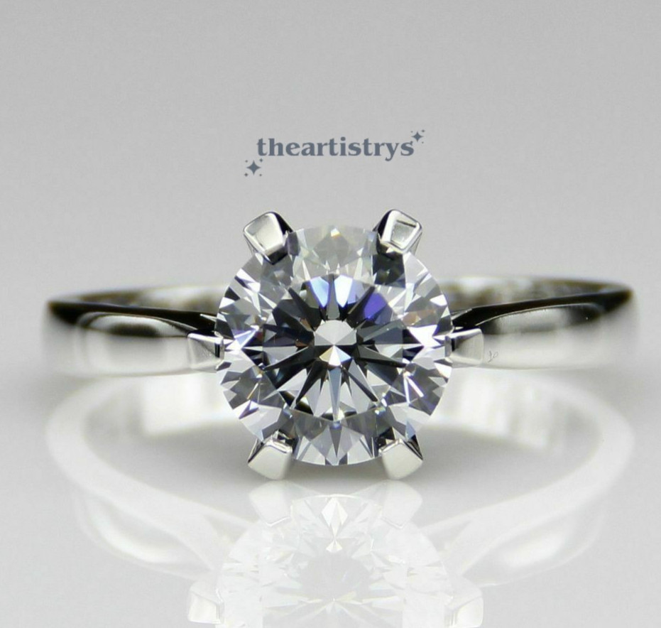 Moissanite Solitaire Engagement Ring Solid 14K White Gold 1.75 CT Round Cut VVS1