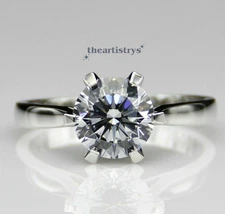 Moissanite Solitaire Engagement Ring Solid 14K White Gold 1.75 CT Round Cut VVS1