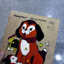1970s Fisher Price Wooden Dog And Puppies Puzzle Vintage 8 Pieces Gift Retro