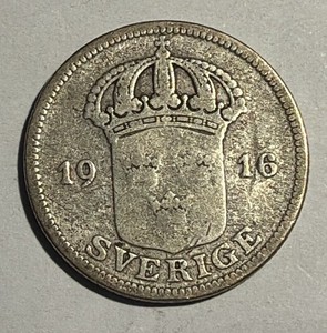 SWEDEN 1916-W 50 ORE SILVER COIN