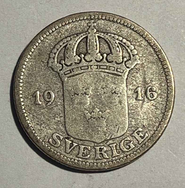 SWEDEN 1916-W 50 ORE SILVER COIN