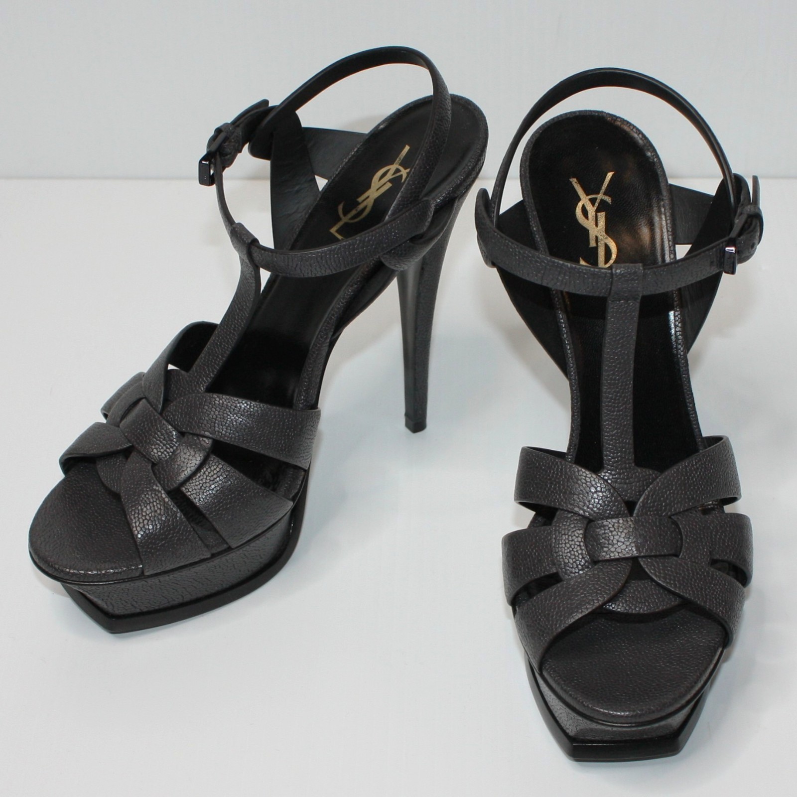 Sandali omaggio YSL Saint Laurent pelle grana antracite 105 mm EU 40 US 10