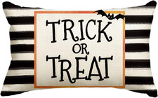Halloween Watercolor Stripes Trick or Treat Throw Pillow Cover