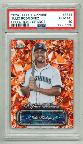 JULIO RODRIGUEZ 2024 TOPPS CHROME SAPPHIRE SELECTIONS #SS-14 ORANGE /25 PSA 10