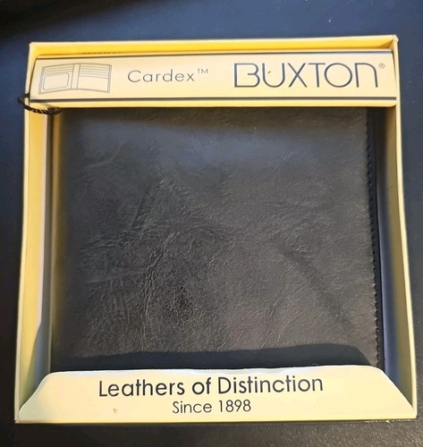 Vintage Buxton Cardex Leather Wallet NIB Dark Black Men's Wallet Pockets Sleeves - Image 1