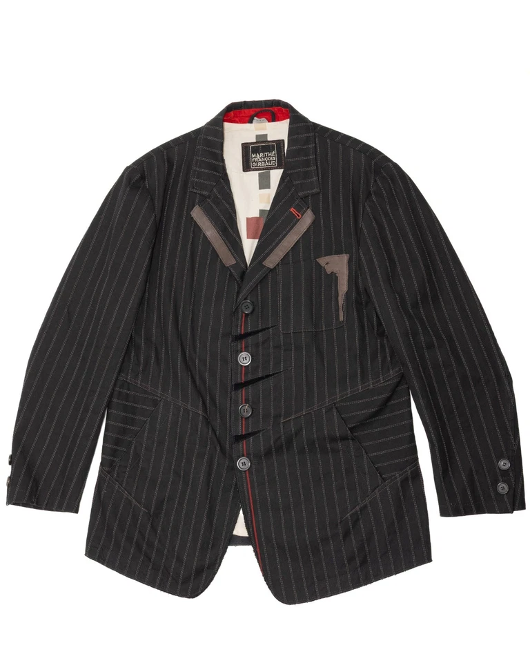 Traje de 2 piezas a rayas Marithe + François Girbaud años 2000 con detalles de cuero Foto 2 de 4