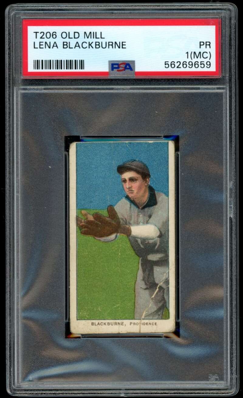 1910 T206 #42 ML Lena Blackburne PSA 1 (MC) Fielding Old Mill  (9659)