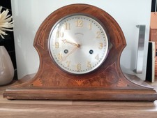 Antique Napoleon Hat Inlaid Chiming Mantle Clock Working Condition With Key     