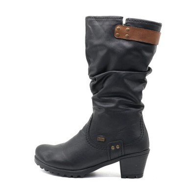 Rieker Damen Y07A8 Stiefel Schwarz Kunstleder Slouch Gefüttert, Warm Tex EU 37