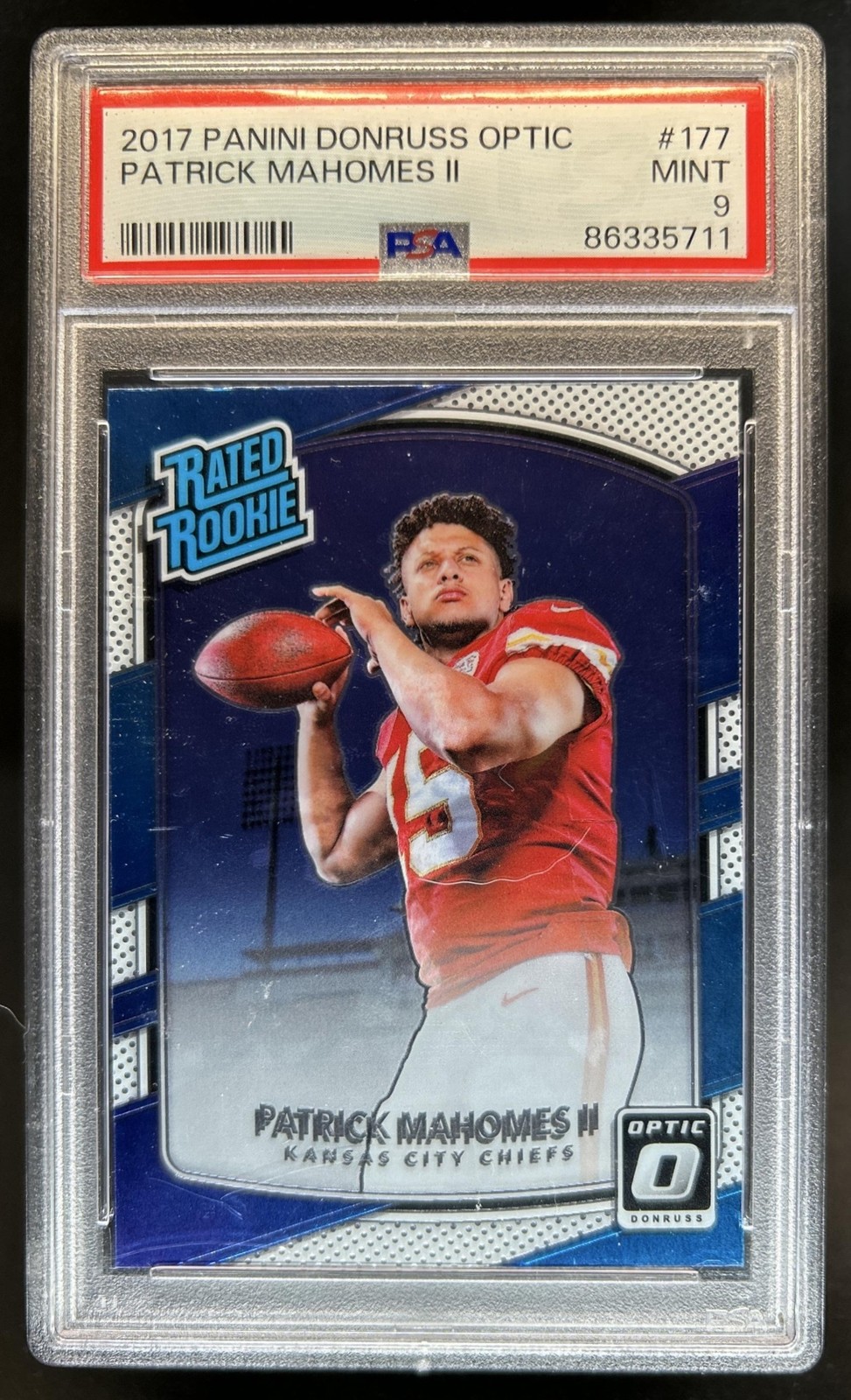 2017 Panini Donruss Optic Patrick Mahomes II RC Rated Rookie #177 Chiefs PSA 9