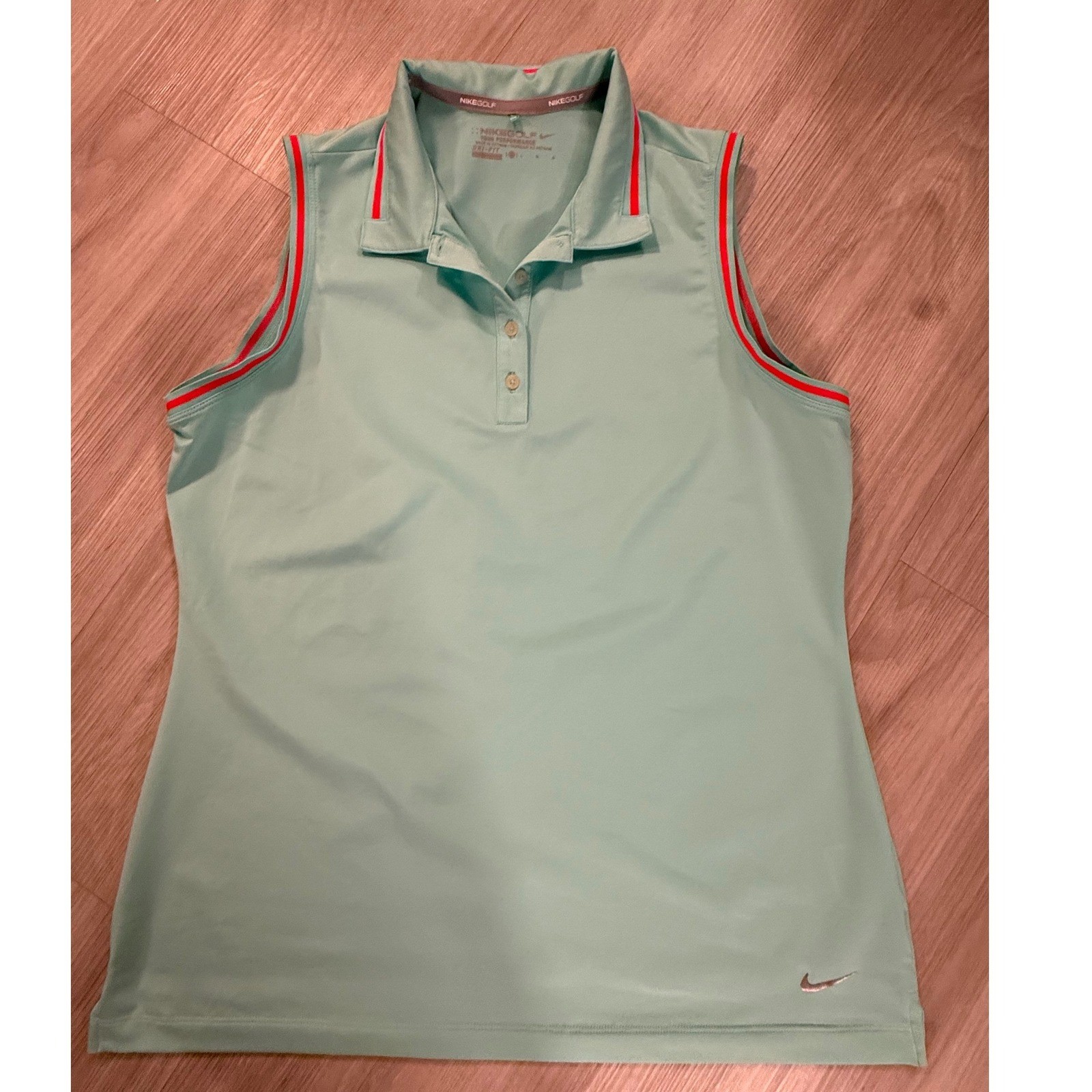 Nike Golf Tour Performance Sleeveless Polo Shirt Mint Green Orange Trim Large
