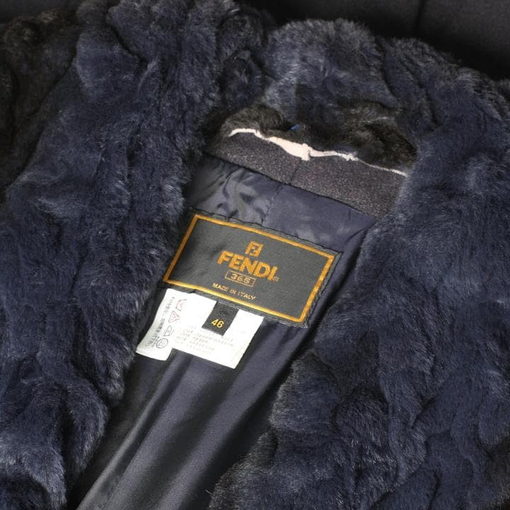 Used Fendi Chesterfield Coat Size 46 Black With Removable Fur Length 105cm thumbnail 5